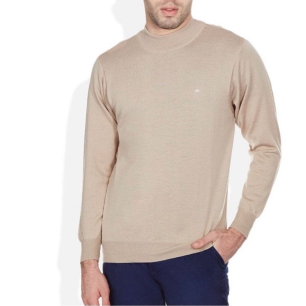 Monte Carlo Magna Wool Mock Neck Beige Classic Casual Career Sweater 40 US S/M